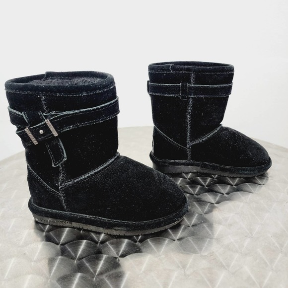 Bearpaw Val Toddler Black Cow Suede Boots Size 9 Winter Sherpa Shearling EUC - Picture 2 of 13